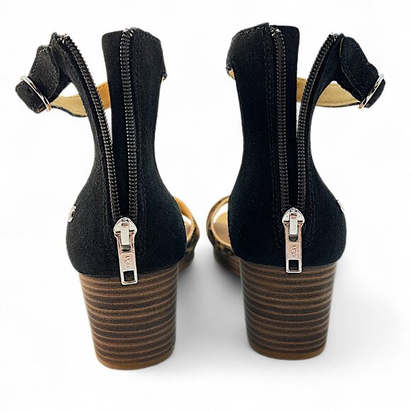 UGG Eugenia Leopard Print Womens Ankle Strap Wedge Sandals Black & Brown Size 10 - Picture 6 of 9